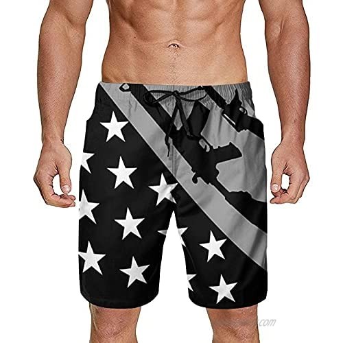XINQIXAA Gun American Flag Mens Swim Trunks Quick Dry Running Shorts Mesh Lining Beach Shorts