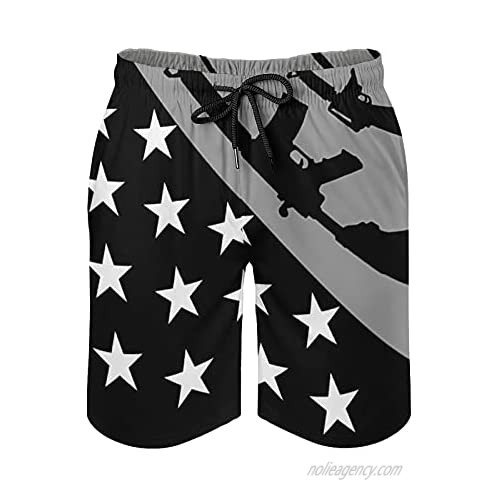 XINQIXAA Gun American Flag Mens Swim Trunks Quick Dry Running Shorts Mesh Lining Beach Shorts