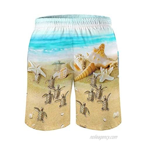 Carwayii Sea Turtles On Beach Men's Swim Board Shorts Comfy Swimwear Quick Dry Bathing Suits for Summer Vacation