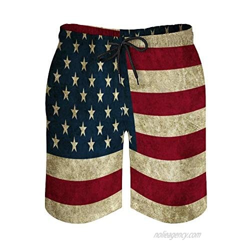 Huayuanhurug Custom Men's America USA Flag American Old Swim Trunks Summer Surfing Beach Shorts Board Pants Quick Dry with Pockets