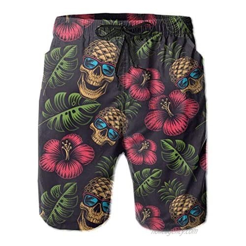 Jreergy Mens Beach Shorts Pineapple Skull Swim Trunks Quick Dry Swimwear