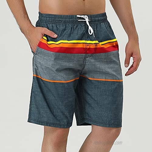 Lars Amadeus Men's Summer Swim Shorts Elastic Waist Drawstring Color Block Striped Board Shorts