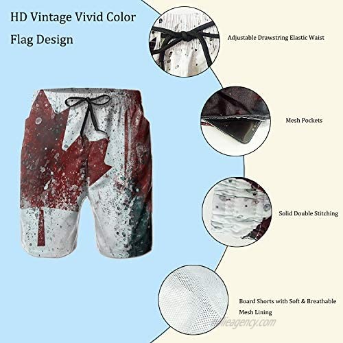 Men's Beach Shorts Quick Dry Beach Swimming Trunks with Mesh Lining Beach Board Shorts Canada Flag Vintage