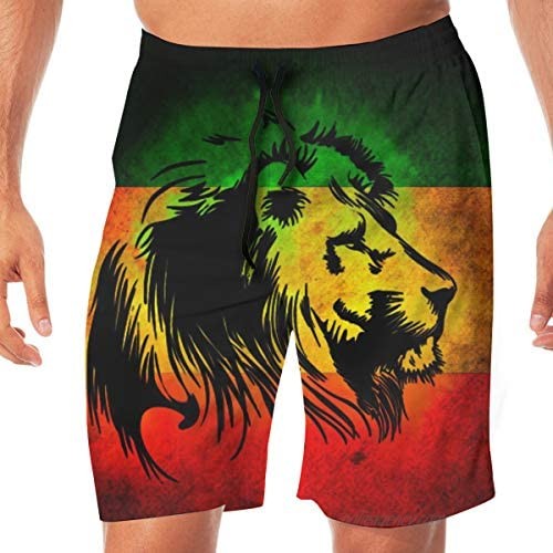 Men's Rasta Lion Judah Swim Trunks Drawstring Board Shorts Quick Dry No Mesh Lining