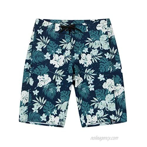 Men's Spandex Hawaiian Beach Board Shorts with Zipped Pocket in Faded Floral