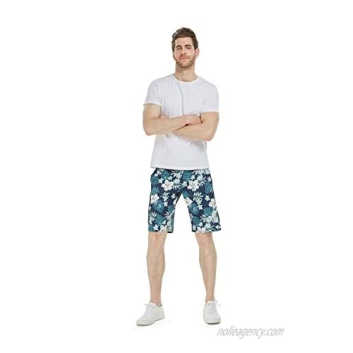 Men's Spandex Hawaiian Beach Board Shorts with Zipped Pocket in Faded Floral