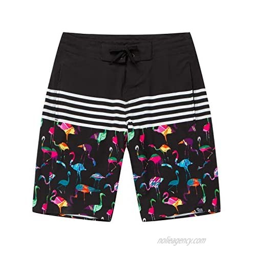 Men's Spandex Hawaiian Beach Board Shorts with Zipped Pocket in Flamingo Party