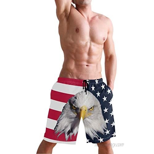 Mens Surf Swim Trunks American Flag National Bird 3D Quick Dry Beach Shorts Mesh Lining Board Shorts with Pockets Drawstring