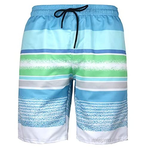 Mens Swimming Trunks - Quick Dry Swim Trunks Striped Print Board Shorts with Mesh Lining