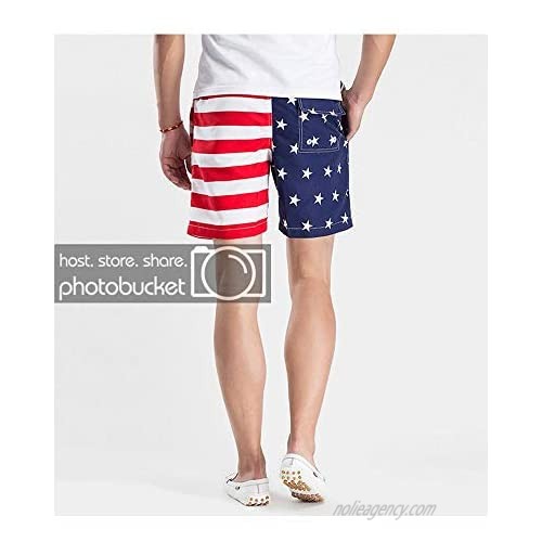 OCHENTA Men's Quick Dry American Flag Trunk Shorts Drawstring Swimming Boardshort