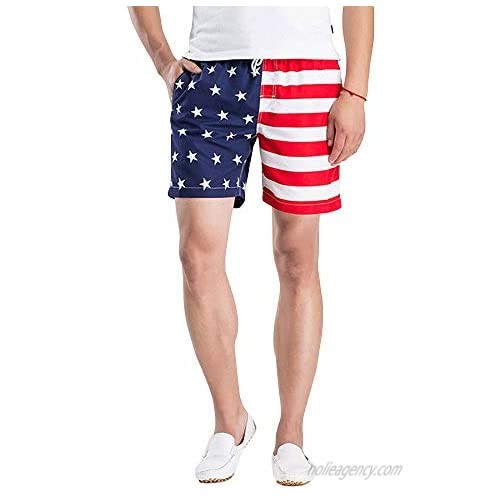 OCHENTA Men's Quick Dry American Flag Trunk Shorts  Drawstring Swimming Boardshort