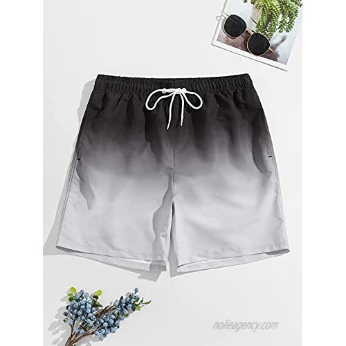 Romwe Men's Ombre Swim Trunks Quick Dry Liner Beach Board Shorts with Pocket