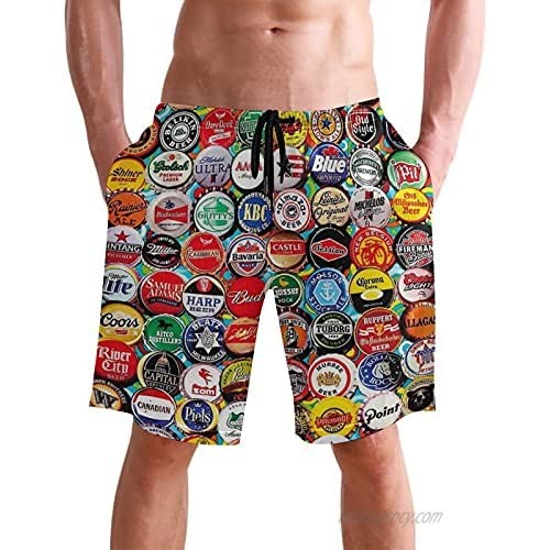 Shuwekk World Beer Bottle Caps Mens Short Swim Trunks with Mesh Lining Quick Dry Swim Suits Board Shorts