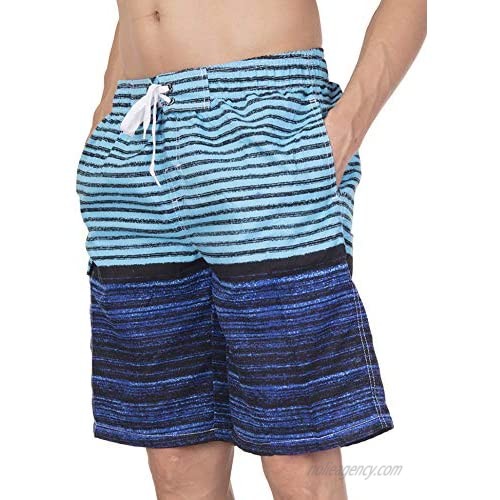 SLTY Men's Beachwear Board Shorts Quick Dry Striped Beach Shorts with Mesh Lining Swim Trunks
