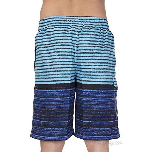 SLTY Men's Beachwear Board Shorts Quick Dry Striped Beach Shorts with Mesh Lining Swim Trunks