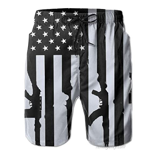 YOIGNG Boardshorts American Flag with Machine Guns Men's Quick Dry Swim Trunks Beach Shorts