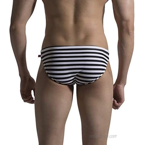 DESMIIT Men's Black&White Horizontal Stripes Swimwear Swimming Bikini