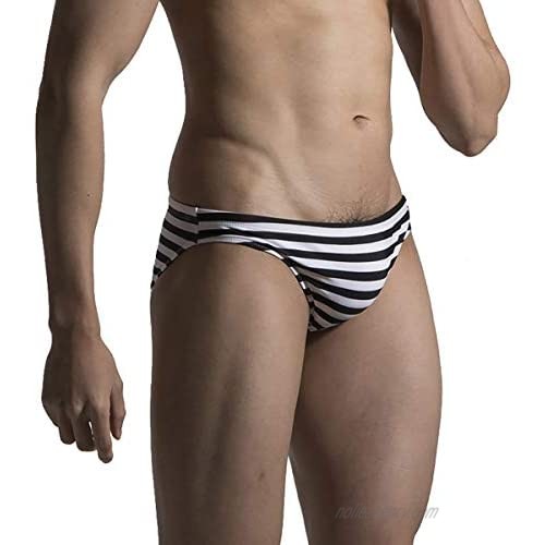 DESMIIT Men's Black&White Horizontal Stripes Swimwear Swimming Bikini