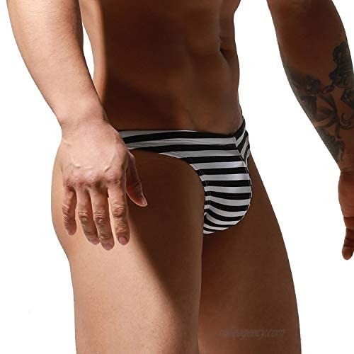 DESMIIT Men's Slim fit Striped Bikini Swimwear Sunbathing Breathable G-Strings Swimsuit