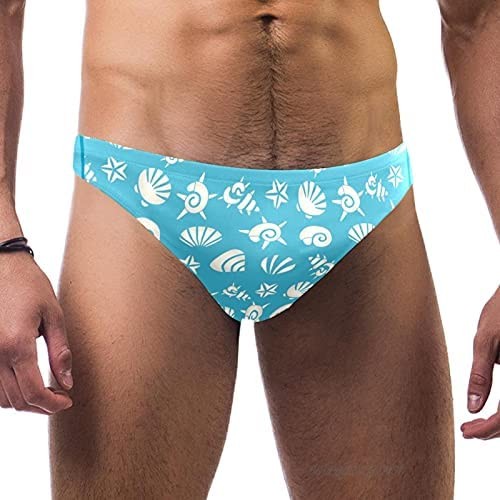DEYYA Sea Conch Seashells Pattern Blue Men Swimwear Bikini Underwear Swim Trunks Summer Beach Shorts Brief Boxer Pants