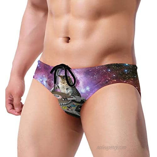 Galaxy Dj Cat Men Swim Brief Soft Underwear Surfing Shorts Print Brief Bikini