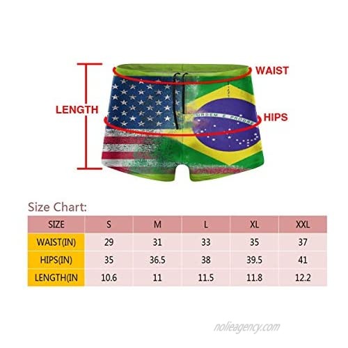 Kimisoy American and Brazilian Flags Mens Swim Brief Square Leg Swimsuit with Adjustable Drawstring Comfy Swim Boxer