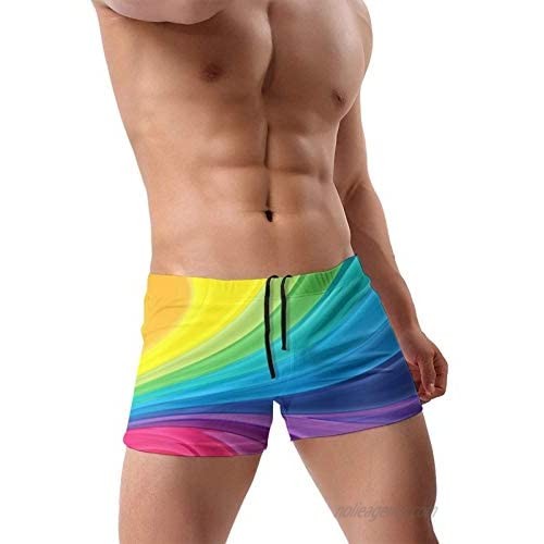 Kimisoy Mens Swim Brief Cool Rainbow Square Leg Swimsuit with Adjustable Drawstring Comfy Swim Boxer