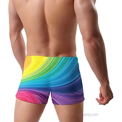 Kimisoy Mens Swim Brief Cool Rainbow Square Leg Swimsuit with Adjustable Drawstring Comfy Swim Boxer