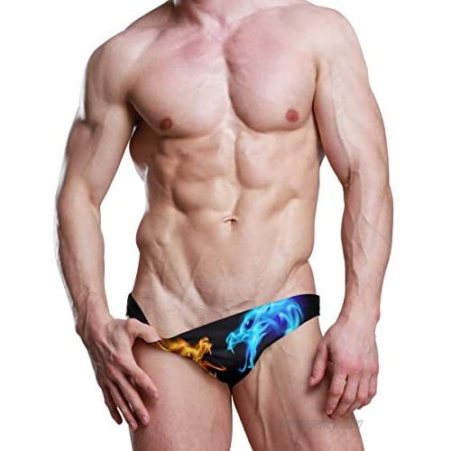Men's Abstract Blue Red Fiery Dragons Swim Briefs Swimsuit Bikini Drawstring Swimwear Sexy Bathing Suit S-3XL