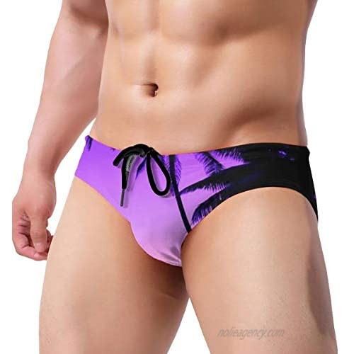 MOREAB Men's Swimming Briefs Low Rise Quick Dry Blue Hawaii Swim Briefs with Adjustable Drawstring Swimsuit Swimwear
