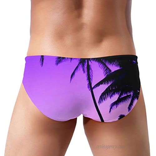 MOREAB Men's Swimming Briefs Low Rise Quick Dry Blue Hawaii Swim Briefs with Adjustable Drawstring Swimsuit Swimwear