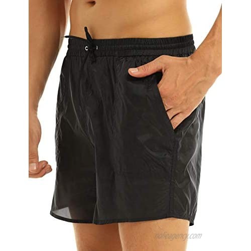 Nimiya Men's Swim Trunks See-Through Drawstring Sport Boxer Shorts with Pocket Quick Dry