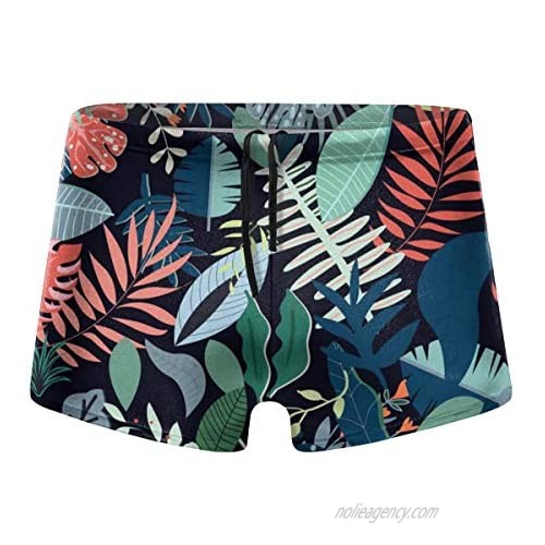 QINSDLF Men's Boxer Swimwear Green Orange Monstera Leaves Square Leg Boxer Swimsuit Swim Bikini Briefs Underpants