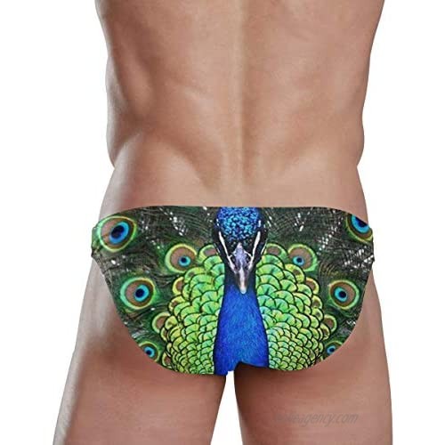SLHFPX Peacock Feather Mens Swimsuit Bikni Briefs Male Sexy Thong Swimwear for Boys