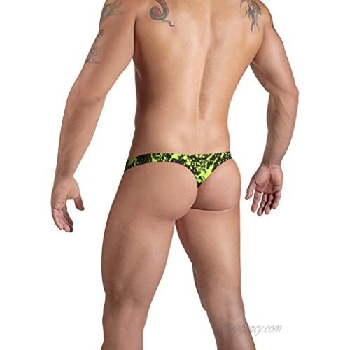Vuthy Sim Brand Men's Swim G-String Thong in Neon Green Splatter Print