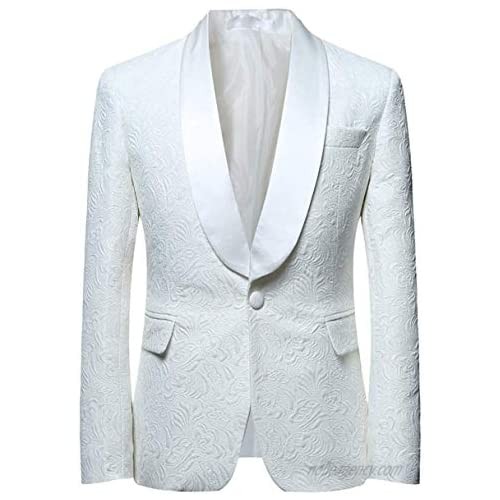 2 Pieces Mens Suit Shawl Lapel Solid Patterned Tuxedo Grooms Wedding Suit Set(Blazer+Pants)