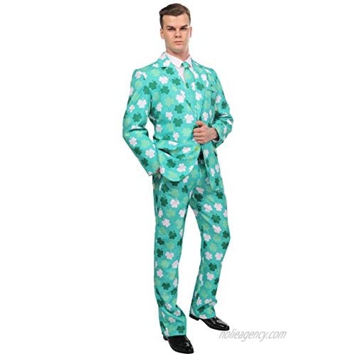 Adult St. Patrick's Day Green Clover Suit with Shamrocks; Party Outfit Includes Pants  Suit Jacket  Necktie