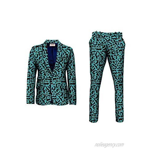 African Men Suit Jacket and Ankara Pants 2 Piece Set Dashiki Printed Floral Outfit Slim Fit