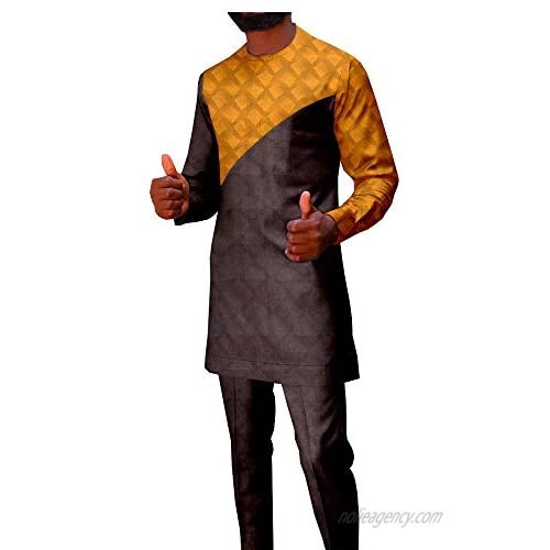 African Print Clothing for Men Dashiki Coat Blazer and Pants Bazin Riche 2 Piece Set Slim Fit