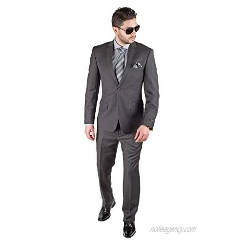 AZAR MAN Slim Fit Men Suit 2 Button Dark Grey Notch Lapel Flat Front Pants