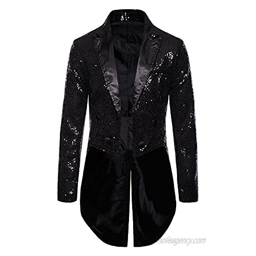 BABAMOON Men's Suit Shiny Sequins Turn-Down Collar Nightclub Prom Swallow-Tailed Tuxedo