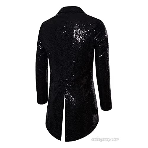 BABAMOON Men's Suit Shiny Sequins Turn-Down Collar Nightclub Prom Swallow-Tailed Tuxedo