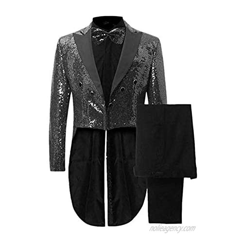 Botong Men's Notch Lapel Sequins Tailcoat 2 Pieces Nightclub Suit Wedding Prom Tuxedos