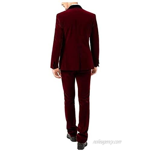 Botong Men's Slim Fit 3 Pieces Velvet Suits Shawl Lapel Wedding Suits Groom Tuxedos Winter Suits