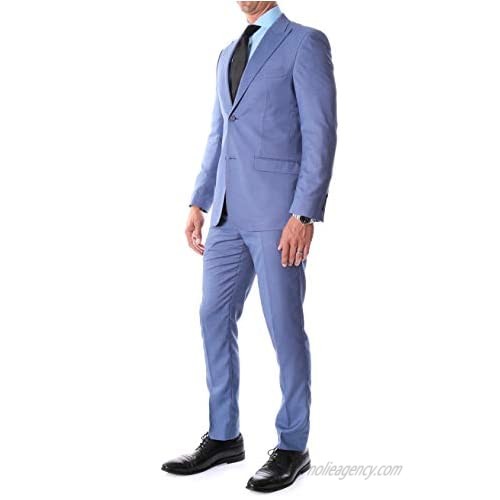 Ferrecci Men's Suit Slim Fit Blue Birdseye Peak Lapel 2 Piece Suit for Men