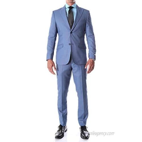 Ferrecci Men's Suit Slim Fit Blue Birdseye Peak Lapel 2 Piece Suit for Men