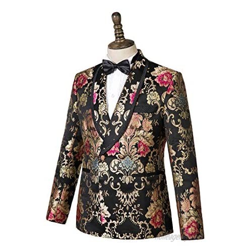 Gwenhwyfar Men's 3-Piece Suit Shawl Lapel Floral One Button Modern Blazer Vest Pants Sets