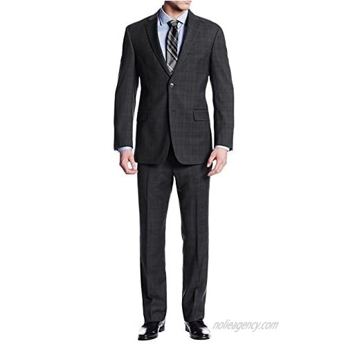 Luciano Natazzi Men's Two Button 2 Piece Plaid Suit Jacket with Pant Trim-Fit