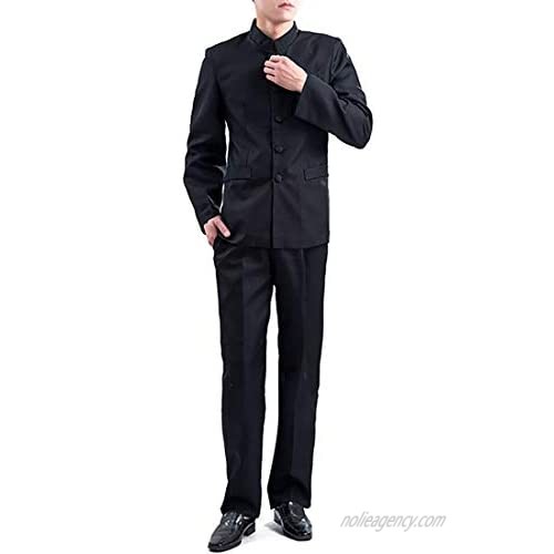 Mandarin Collar Men's Suit Vintage Classic Chinese Slim Fit Blazer Pants Outfit Groom Prom Formal Suit