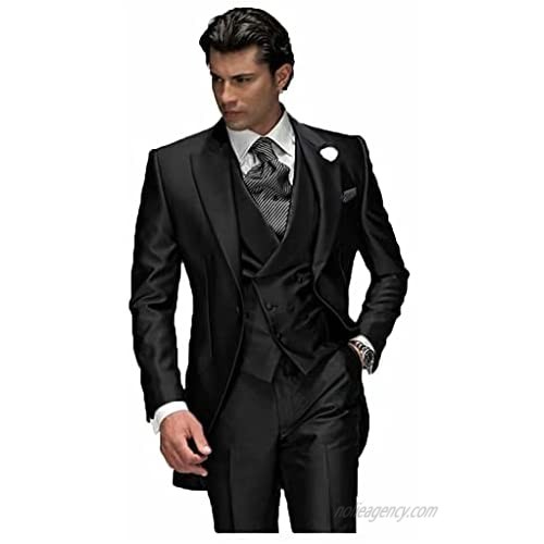 Men 3 Piece Business Suit One Button Groom Wedding Prom Suits Blazer Tux Vest Pants Goomamen Jacket